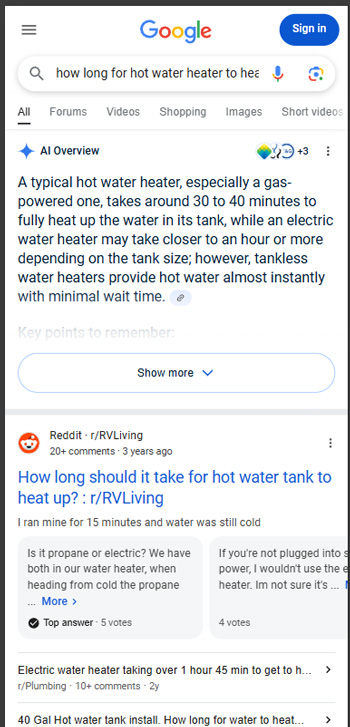 Another example of a mobile SERP yielding just an AI overview with no featured snippet.