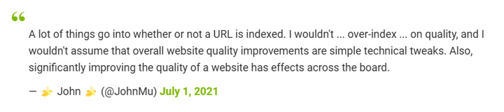John Mueller's tweet about site-level ranking impact.