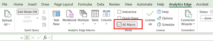 Setting AE Macro versus Quick Query in Analytics Edge